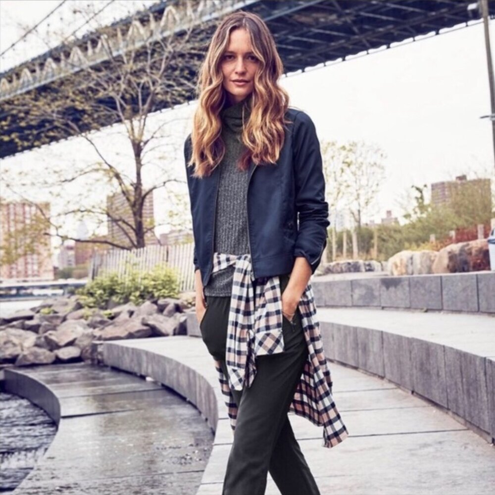 Athleta Left Bank Lightweight Bomber Jacket Navy Athleisure Size S